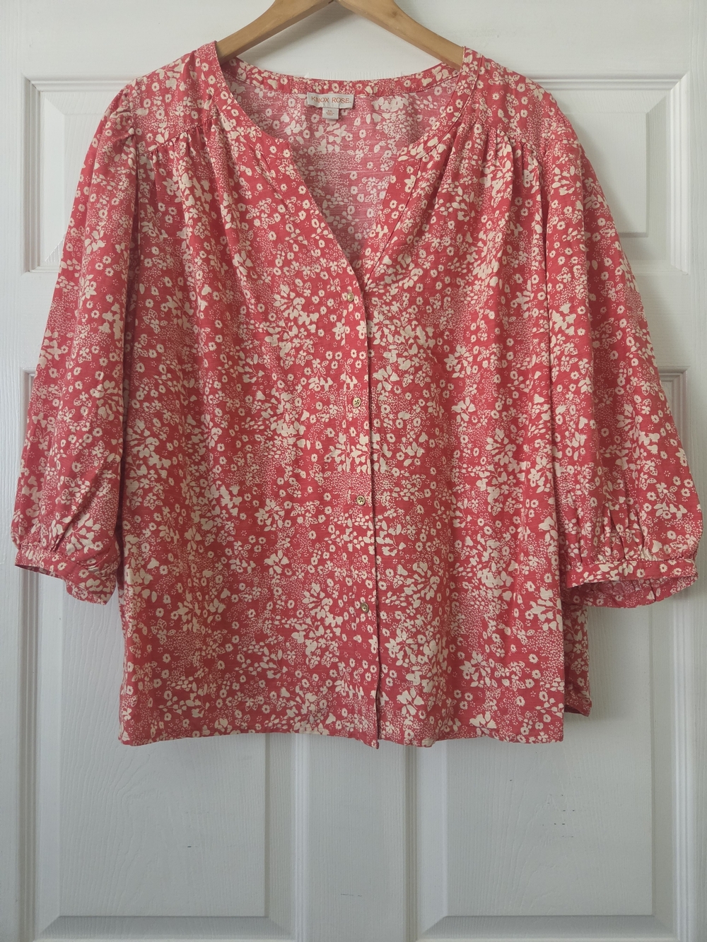Knox Rose Coral-Pink Floral Button Front Blouse XXL